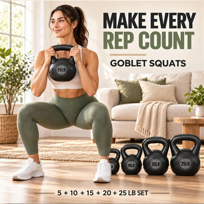 BalanceFrom 75lb Vinyl Cement-Filled Kettlebell Set for Strength Training - VMInnovations