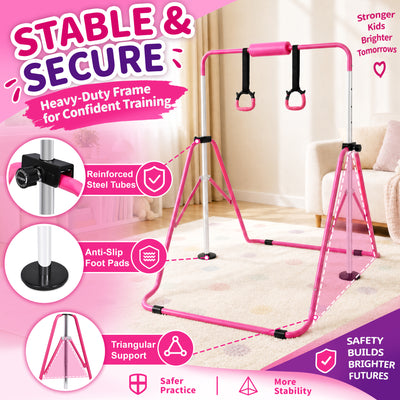 Fitvids Adjustable Folding Gymnastics Kip Bar for Kids Training, Up to 130 lb - VMInnovations