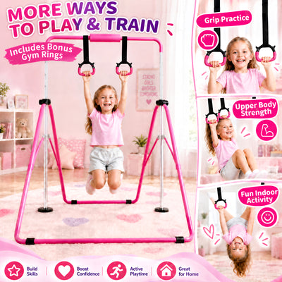 Fitvids Adjustable Folding Gymnastics Kip Bar for Kids Training, Up to 130 lb - VMInnovations