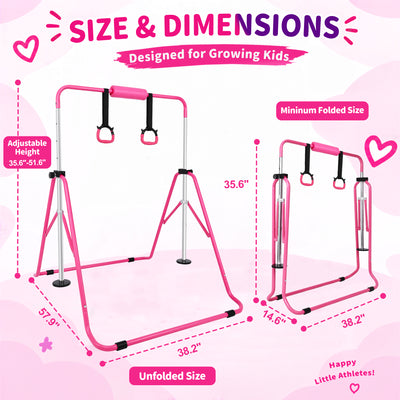 Fitvids Adjustable Folding Gymnastics Kip Bar for Kids Training, Up to 130 lb - VMInnovations
