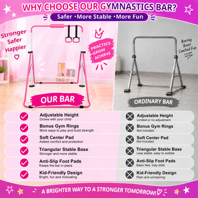 Fitvids Adjustable Folding Gymnastics Kip Bar for Kids Training, Up to 130 lb - VMInnovations