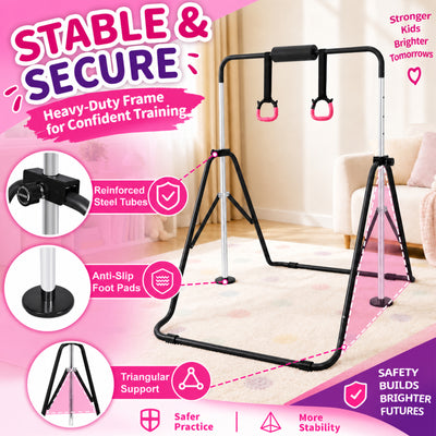 Fitvids Adjustable Folding Gymnastics Kip Bar for Kids Training, Up to 130 lb - VMInnovations