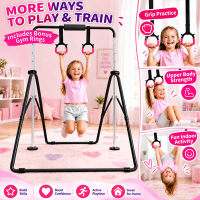 Fitvids Adjustable Folding Gymnastics Kip Bar for Kids Training, Up to 130 lb - VMInnovations