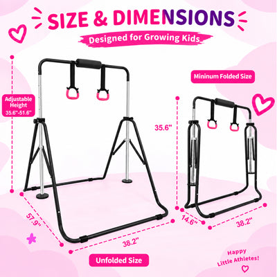 Fitvids Adjustable Folding Gymnastics Kip Bar for Kids Training, Up to 130 lb - VMInnovations