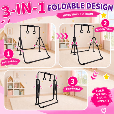 Fitvids Adjustable Folding Gymnastics Kip Bar for Kids Training, Up to 130 lb - VMInnovations