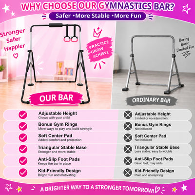 Fitvids Adjustable Folding Gymnastics Kip Bar for Kids Training, Up to 130 lb - VMInnovations