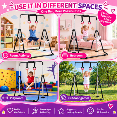 Fitvids Adjustable Folding Gymnastics Kip Bar for Kids Training, Up to 130 lb - VMInnovations