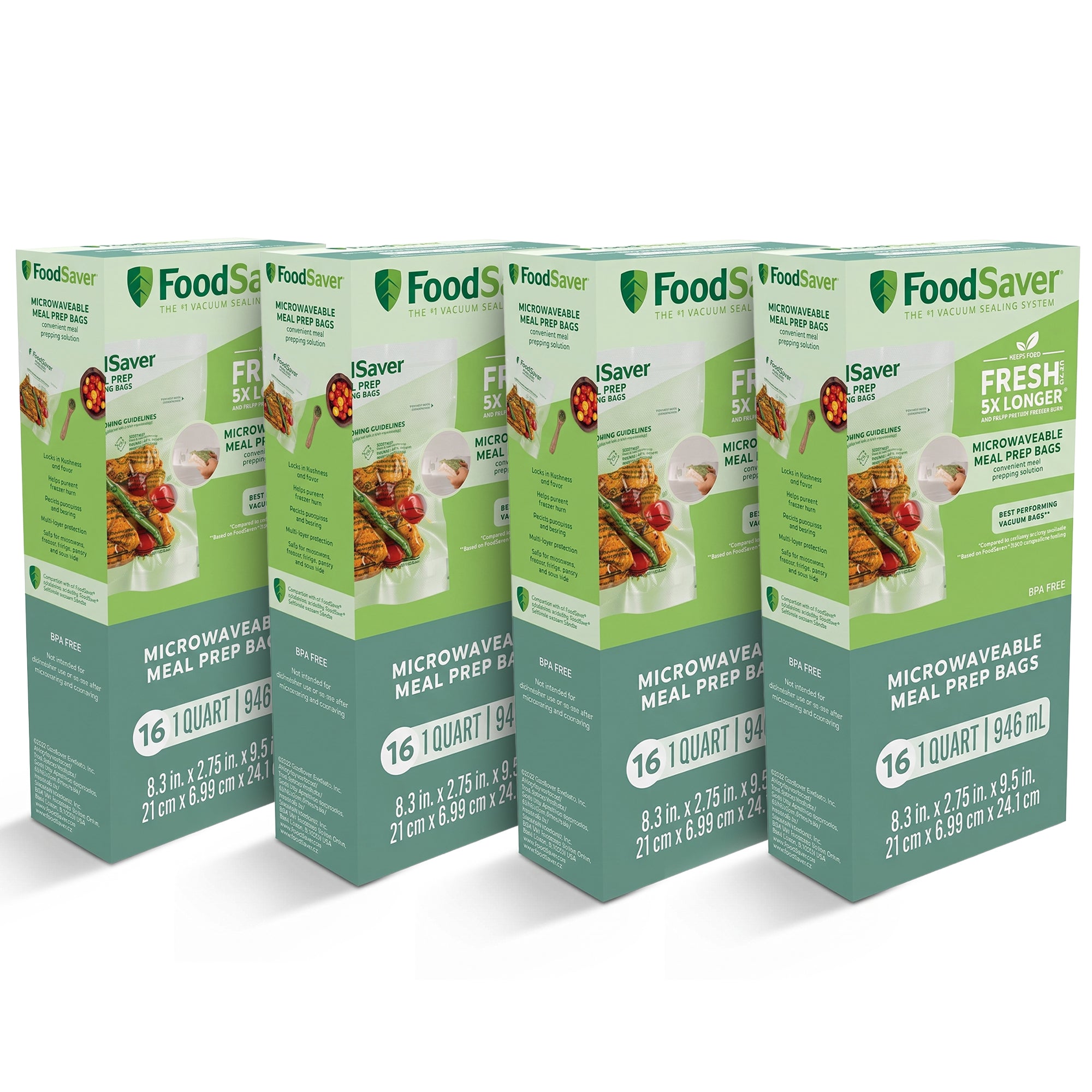 FoodSaver 64-Count Microwavable Meal Prep Vacuum Seal Bags, Leakproof, 1 Quart