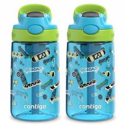 Contigo 2 Pack Kids Aubrey 14 oz Water Bottle w/AutoSpout Straw, Blue Raspberry