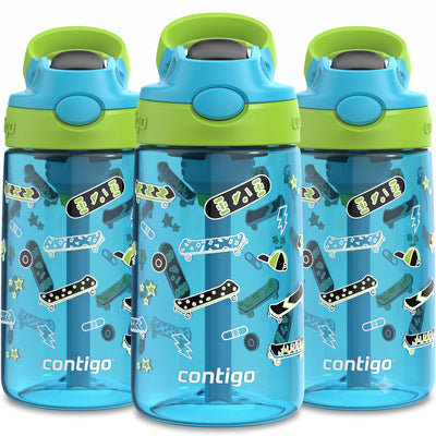 Contigo 3 Pack Kids Aubrey 14 oz Water Bottle w/AutoSpout Straw, Blue Raspberry