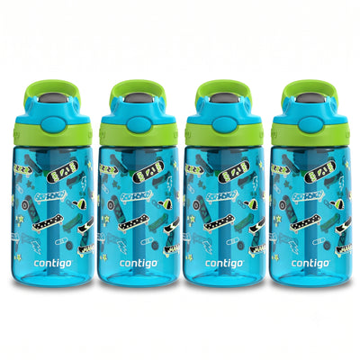 Contigo 4 Pack Kids Aubrey 14 oz Water Bottle w/AutoSpout Straw, Blue Raspberry