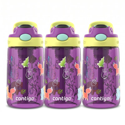 Contigo 3 Pack Kids Aubrey 14 oz Water Bottle with AutoSpout Straw, Grape Forest