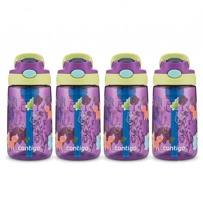 Contigo 4 Pack Kids Aubrey 14 oz Water Bottle with AutoSpout Straw, Grape Forest - VMInnovations