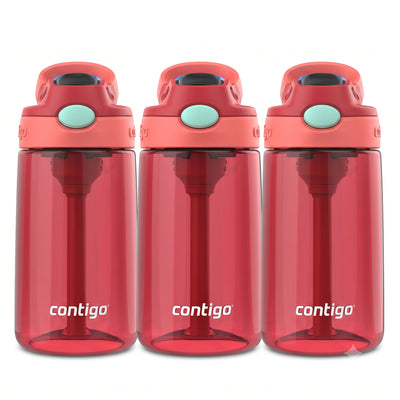 Contigo 3 Pack Water Bottle with AUTOSPOUT Flip Straw, 14 oz, Goji Berry Coral
