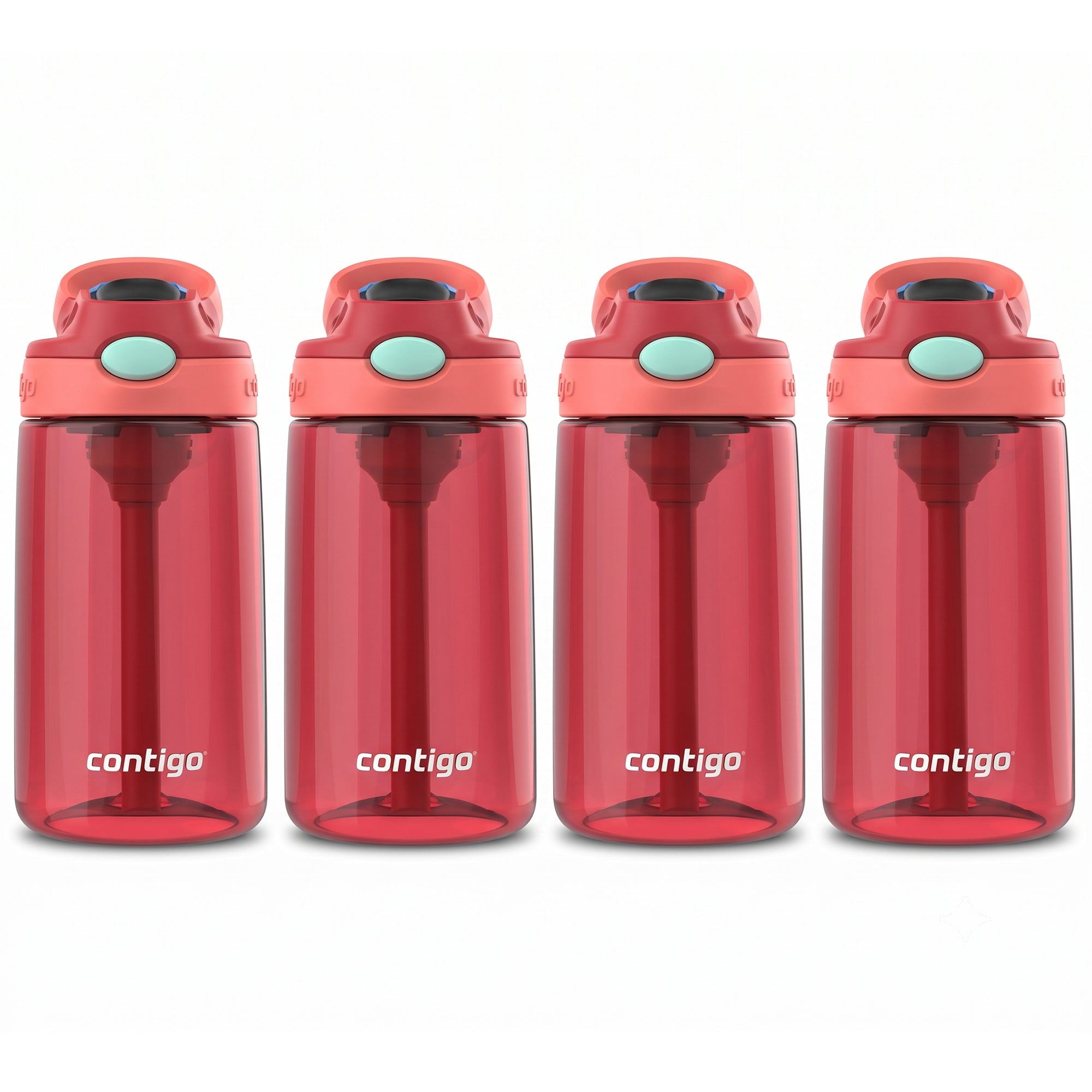 Contigo 4 Pack Water Bottle with AUTOSPOUT Flip Straw, 14 oz, Goji Berry Coral