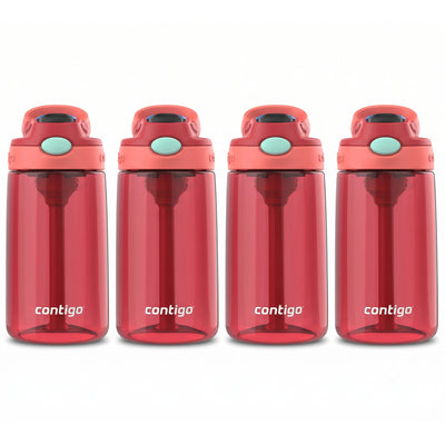 Contigo 4 Pack Water Bottle with AUTOSPOUT Flip Straw, 14 oz, Goji Berry Coral