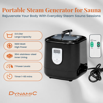 Dynamic Saunas 3.6L Lightweight Steam Generator, Easy Portability and Storage - VMInnovations