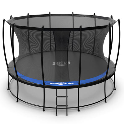 SpaceJump Astro 14 Ft Trampoline, Round Outdoor Bounce Pad w/ Safety Net, Black
