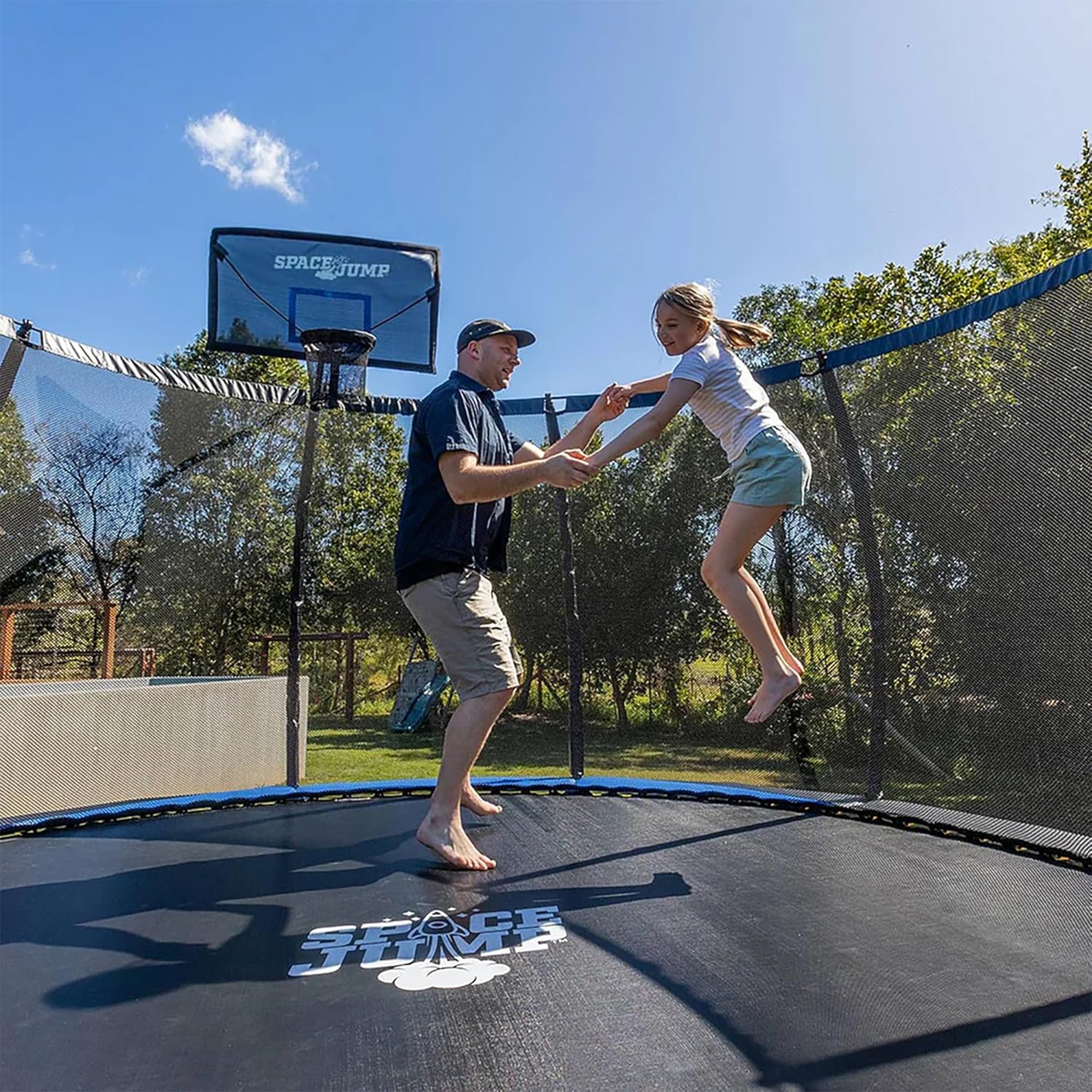 SpaceJump Astro 16' Round Outdoor Trampoline w/ AstroJam Basketball Hoop, Black