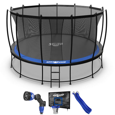 SpaceJump Astro 15' Trampoline, Outdoor Ultimate Set with Slide, Hoop & Sprayer