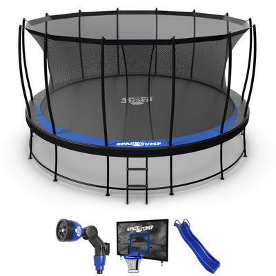 SpaceJump Astro 16' Trampoline, Outdoor Ultimate Set with Slide, Hoop & Sprayer