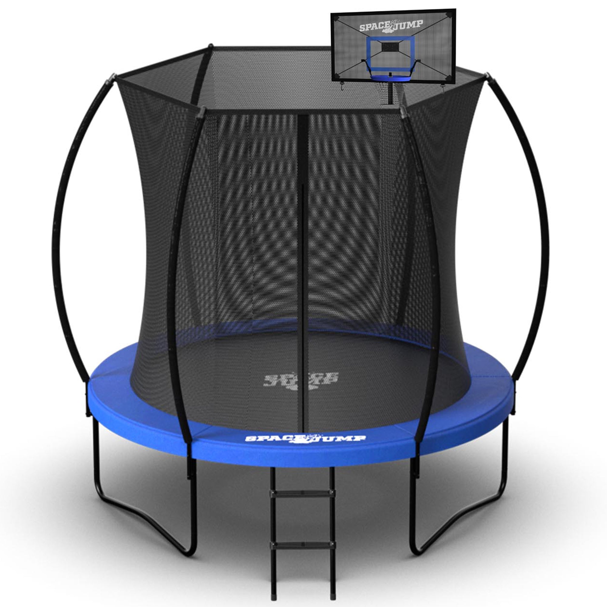 SpaceJump Nova 8 Ft Trampoline, Outdoor Bounce Pad with Safety Net & Hoop, Black