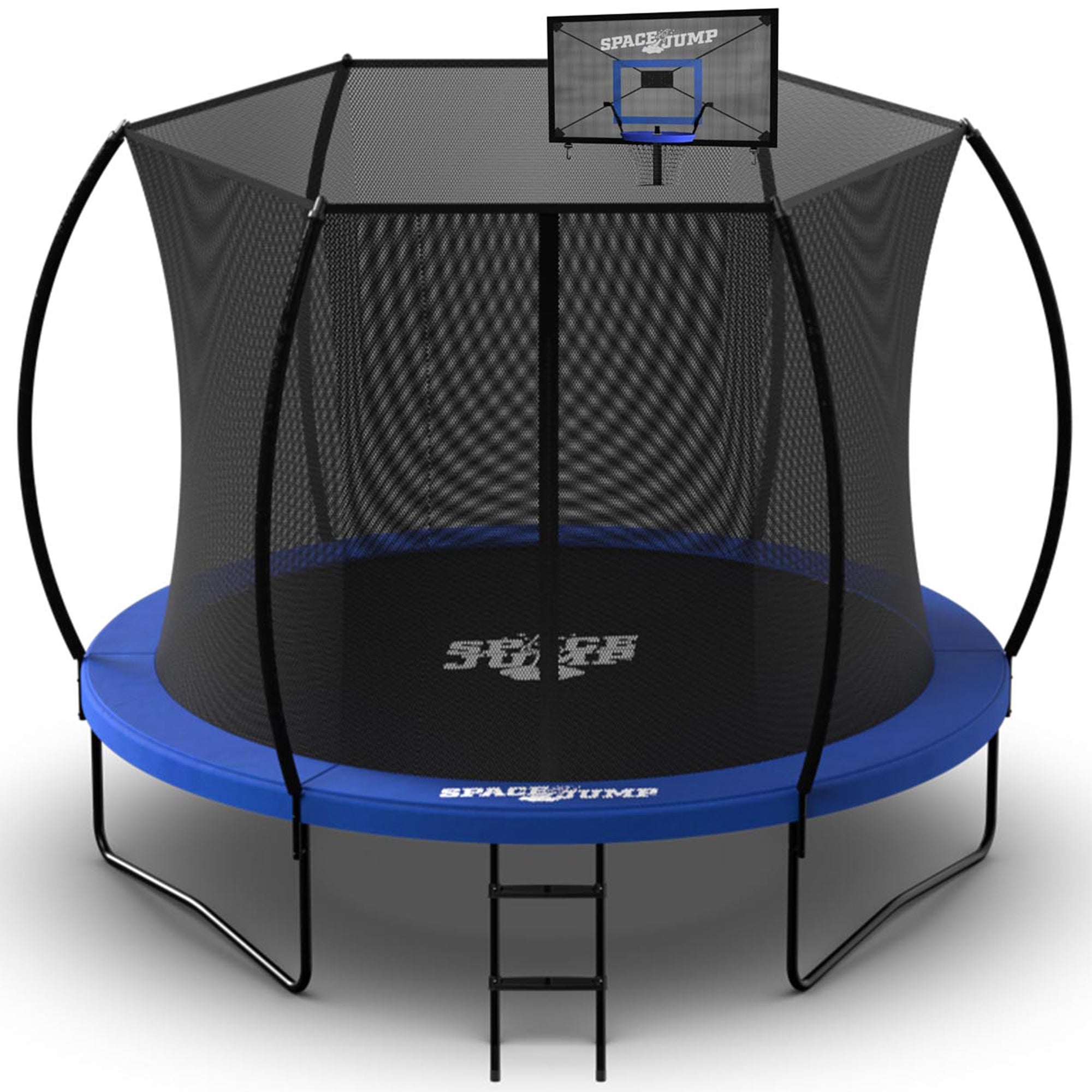 SpaceJump Nova 10Ft Trampoline, Outdoor Bounce Pad with Safety Net & Hoop, Black