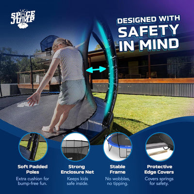 SpaceJump Nova 12Ft Trampoline, Outdoor Bounce Pad with Safety Net & Hoop, Black