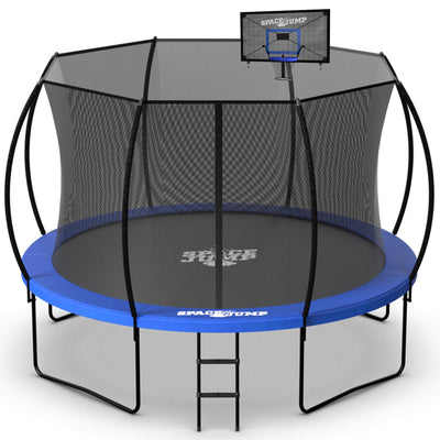 SpaceJump Nova 12Ft Trampoline, Outdoor Bounce Pad with Safety Net & Hoop, Black
