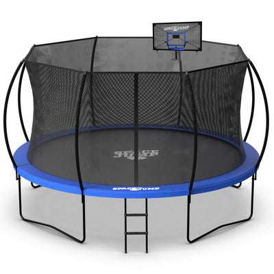SpaceJump Nova 14Ft Trampoline, Outdoor Bounce Pad with Safety Net & Hoop, Black