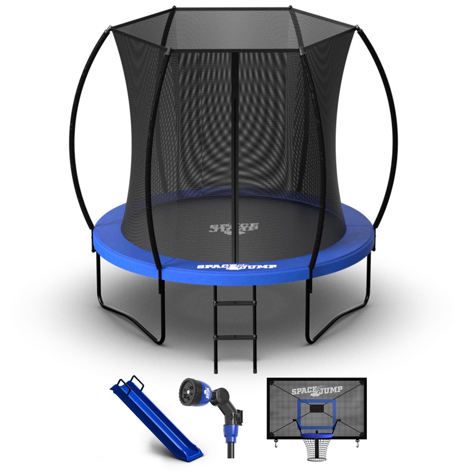 SpaceJump Nova 8' Round Trampoline with Safety Net, Hoop, Slide, & Water Sprayer