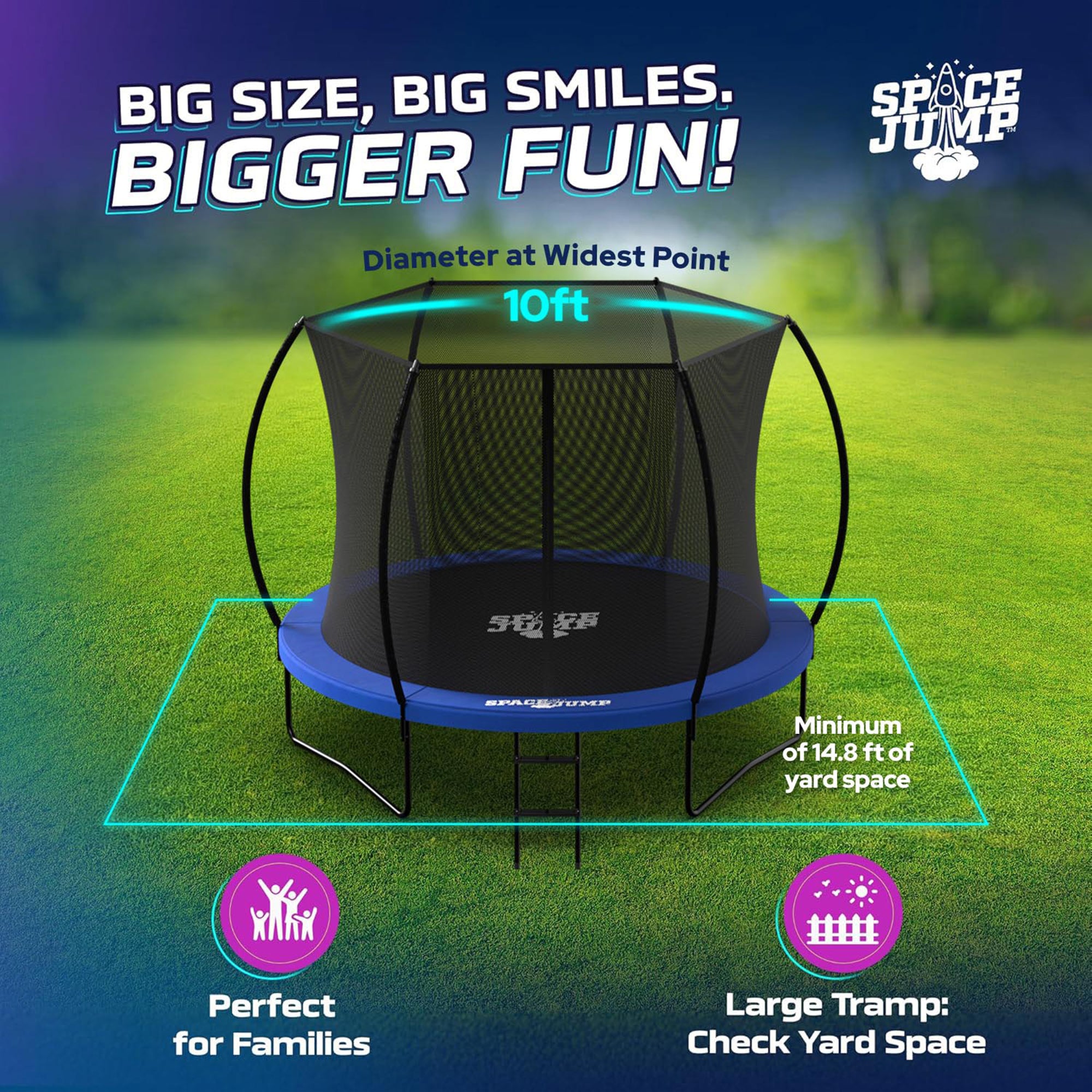 SpaceJump Nova 10' Round Trampoline with Safety Net, Hoop, Slide & Water Sprayer