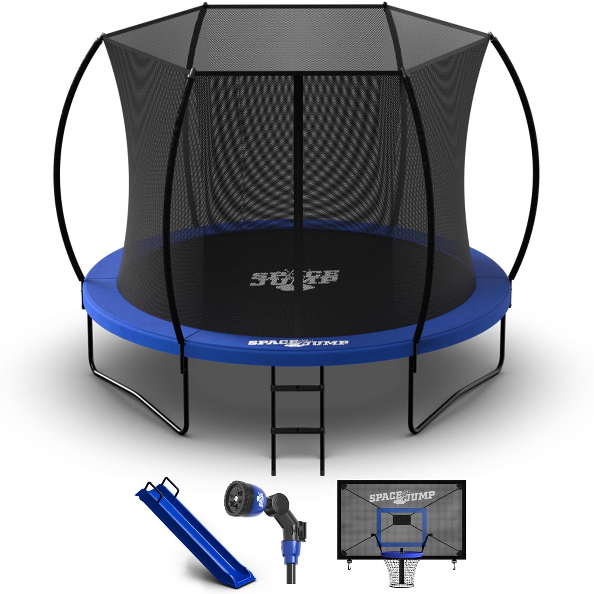 SpaceJump Nova 10' Round Trampoline with Safety Net, Hoop, Slide & Water Sprayer