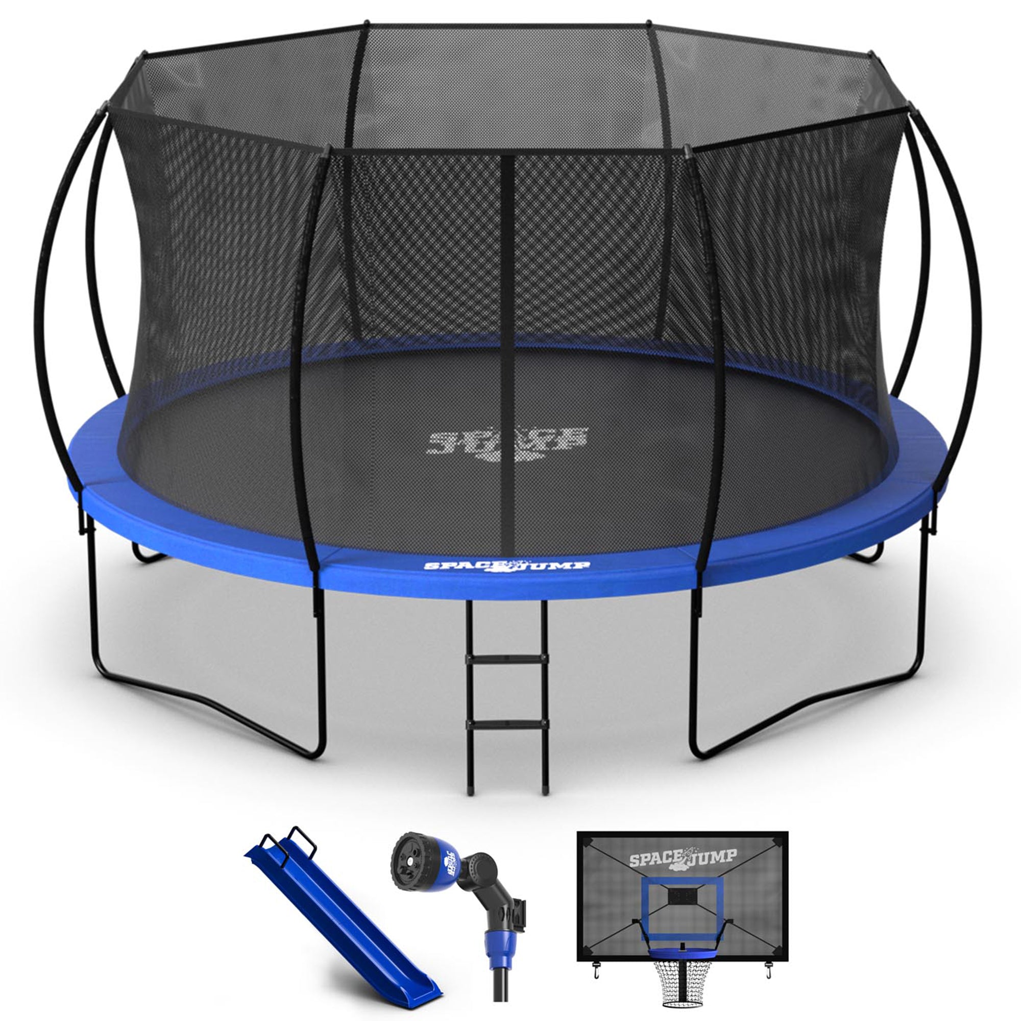 SpaceJump Nova 14' Round Trampoline with Safety Net, Hoop, Slide & Water Sprayer
