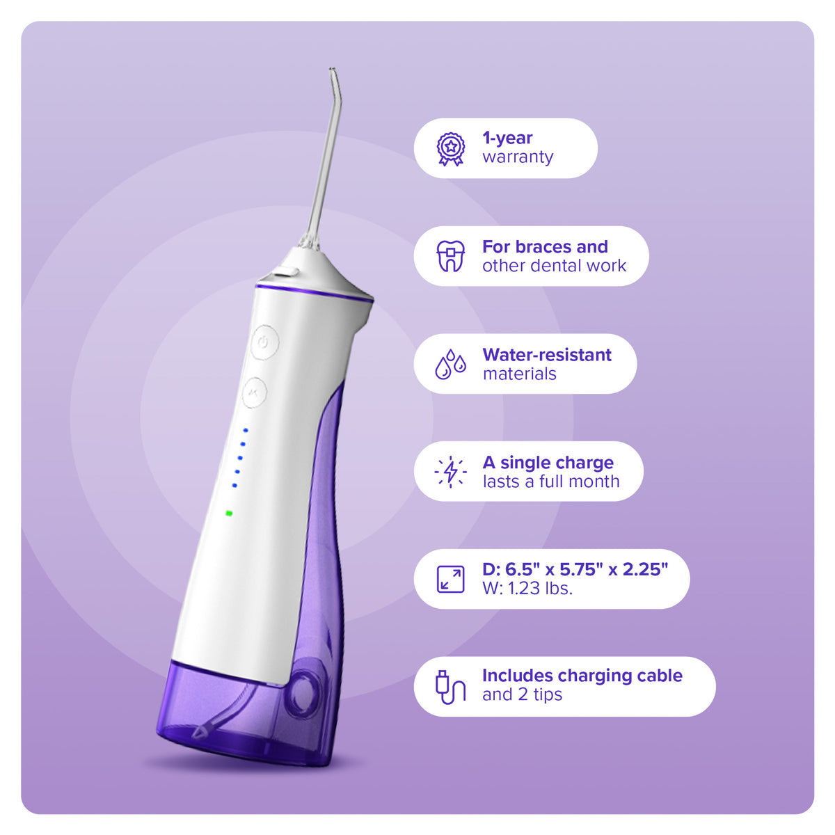 Smile Direct Club X-Large Capacity Rechargeable Handheld Water Flosser, White