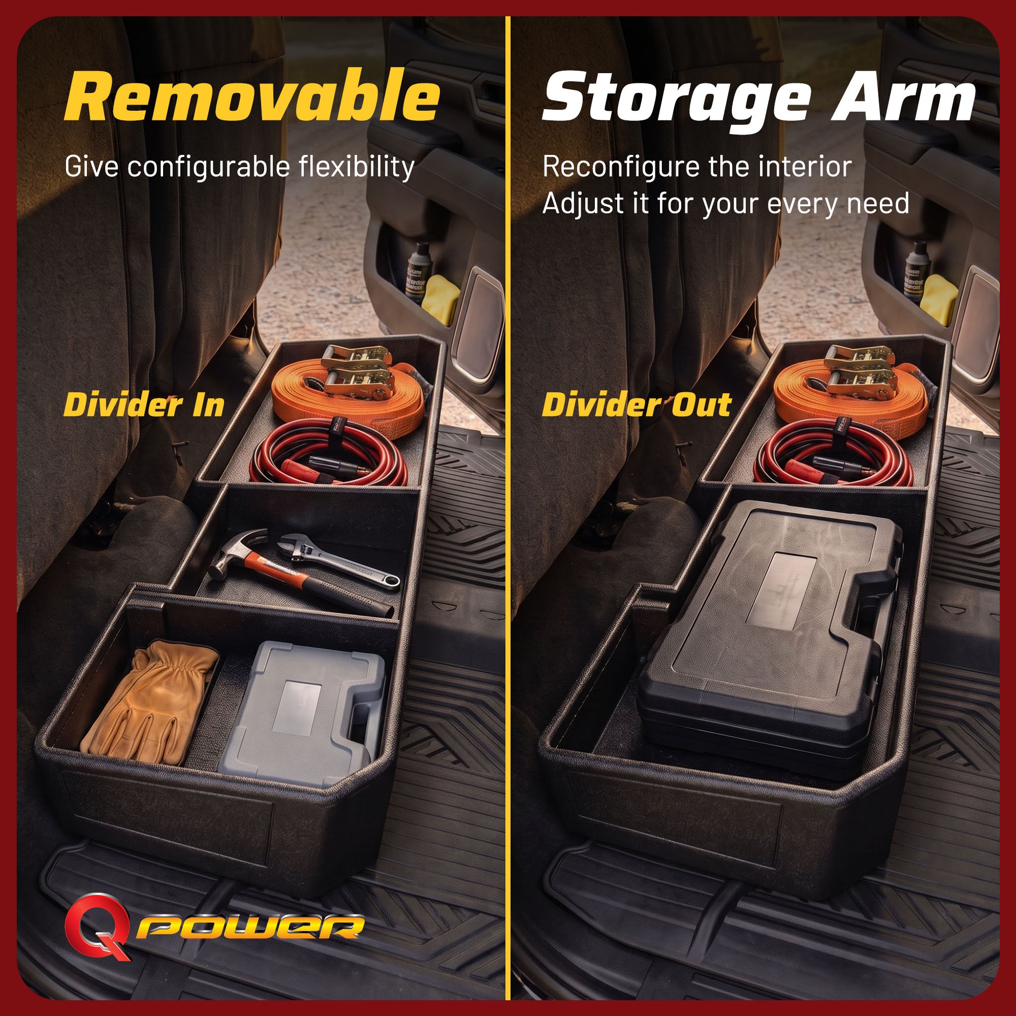 QBomb Truck Underseat Storage Box with 3 Compartments, GMC, Chevy 2019-2026