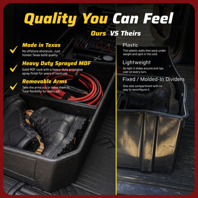 QBomb Truck Underseat Storage Box with 3 Compartments, GMC, Chevy 2019-2026