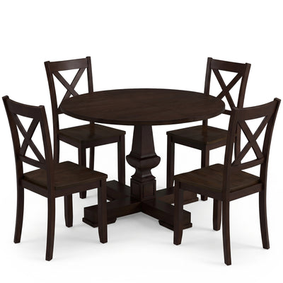 ROME + OAK Farmhouse Dining Set with 44" Round Table and 4 Chairs, Dark Brown