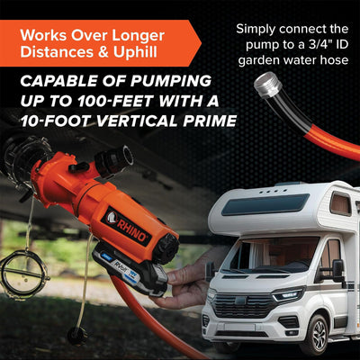 Camco Rhino Cordless 18V RV Sewage Macerator Pump Kit for Black and Gray Water