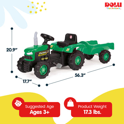 DOLU Pedal Operated Toy Tractor with Trailer for Ages 3 Years and Up, Green
