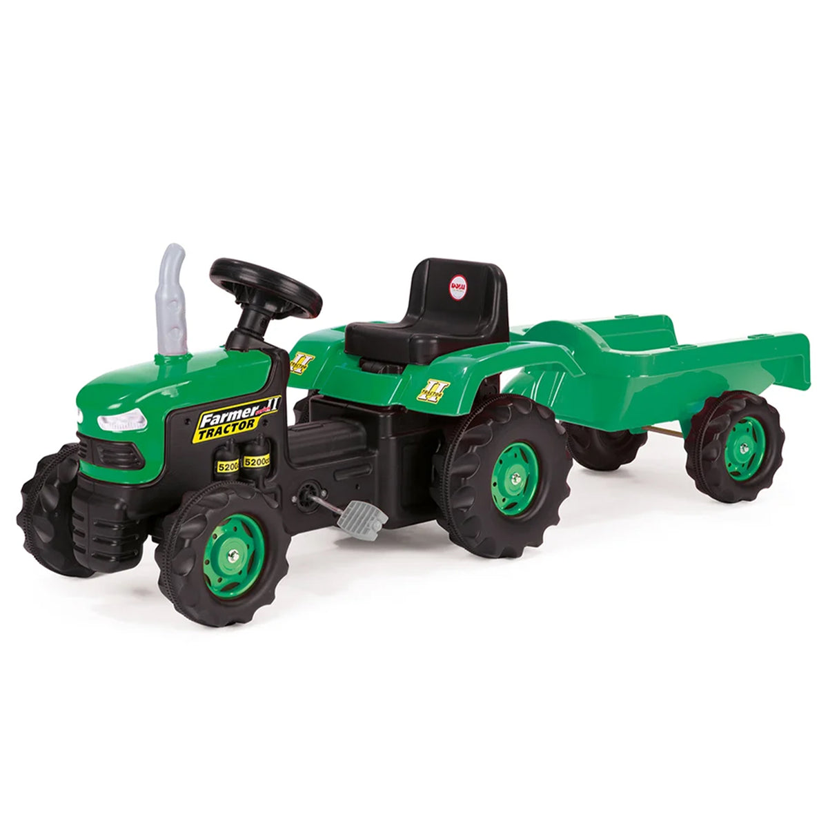 DOLU Pedal Operated Toy Tractor with Trailer for Ages 3 Years and Up, Green