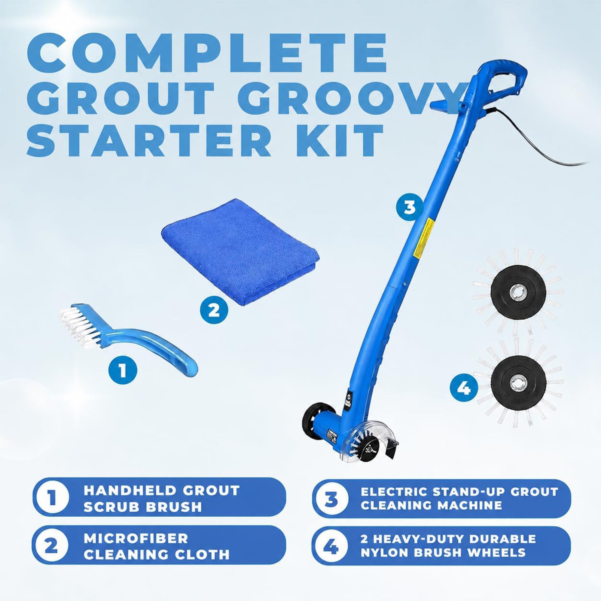 Grout Groovy Electric Stand-Up Grout Cleaner Machine Bundle for Tile Floors
