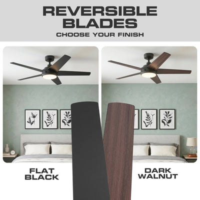 Mule 52 Inch 5-Minute Indoor & Outdoor Ceiling Fan with LED Light, Matte Black