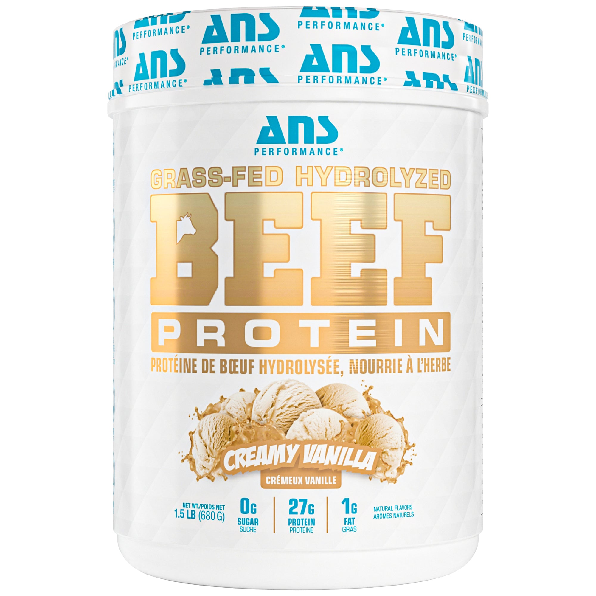 ANS Performance BEEF Protein Grass-Fed Protein Powder, 1.5 lb, Creamy Vanilla