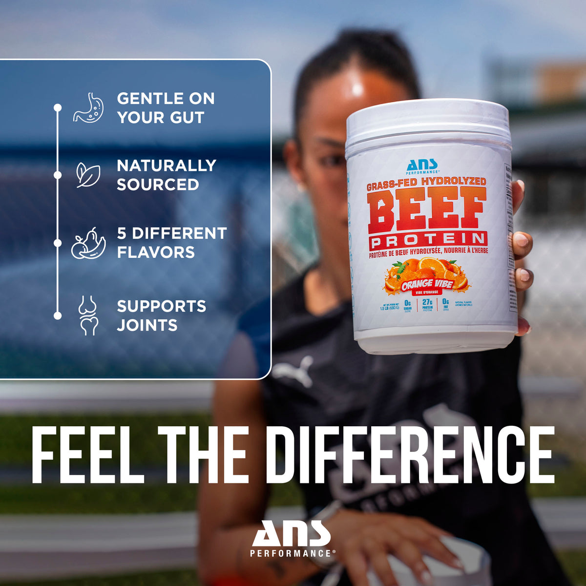 ANS Performance BEEF Protein Grass-Fed Protein Powder, 1.5 Pounds, Orange Vibe
