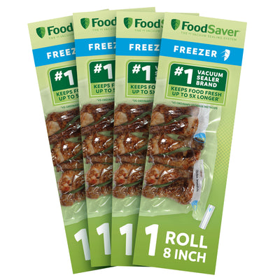 FoodSaver 4 Pack Vacuum Sealer Rolls, 8"x16' Rolls, Custom Size for Food Storage
