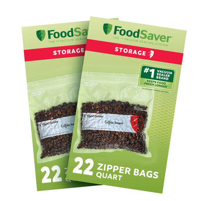 FoodSaver 44 Pack Reusable Quart Vacuum Zipper Bags, BPA-Free Freezer Storage