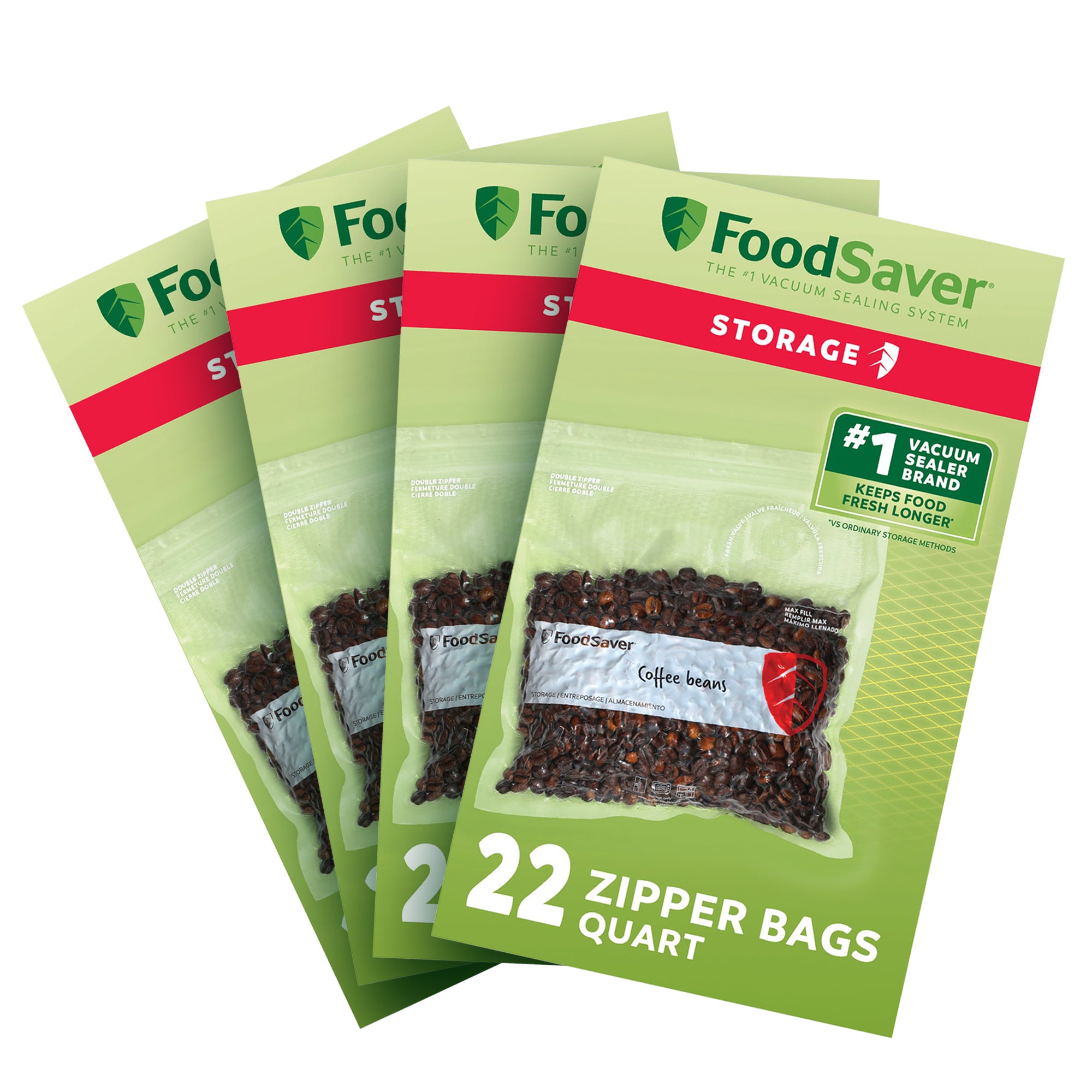 FoodSaver 88 Pack Reusable Quart Vacuum Zipper Bags, BPA-Free Freezer Storage