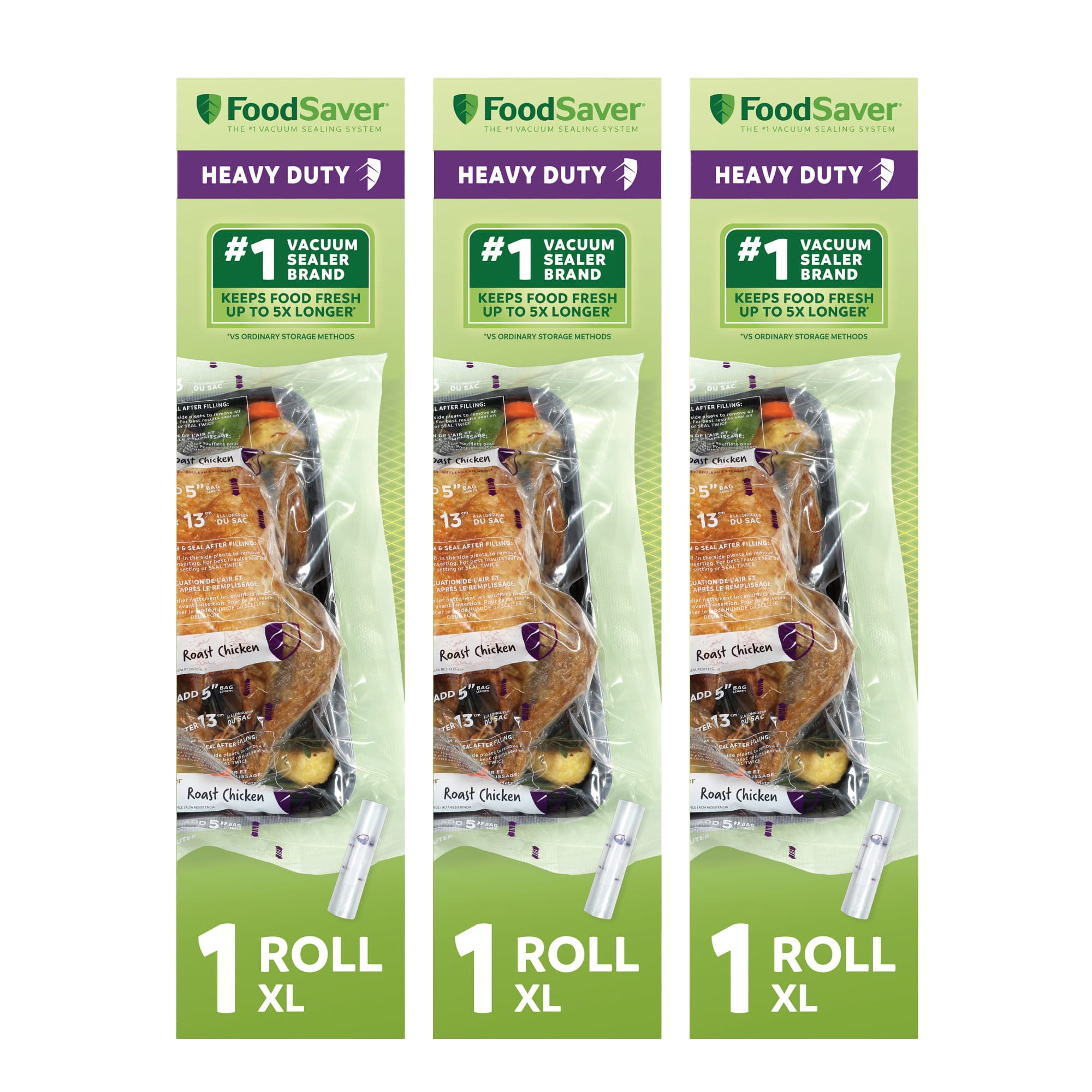 FoodSaver 3 Pack Heavy Duty Vacuum Sealer Rolls, XL 11" x 16', Expands to 14" - VMInnovations