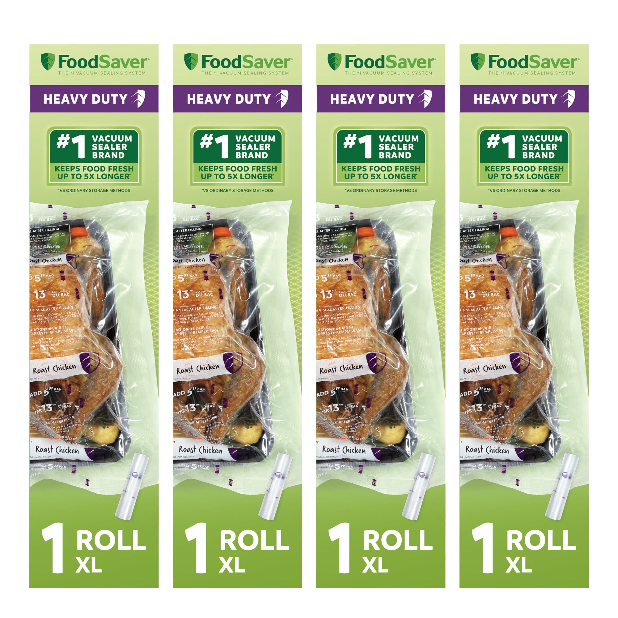 FoodSaver 4 Pack Heavy Duty Vacuum Sealer Rolls, XL 11" x 16', Expands to 14"